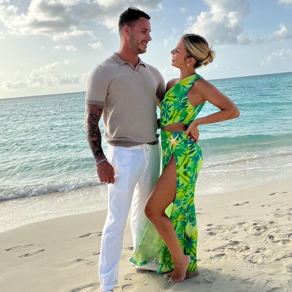 Tropical Green Leaf Print Maxi Dress